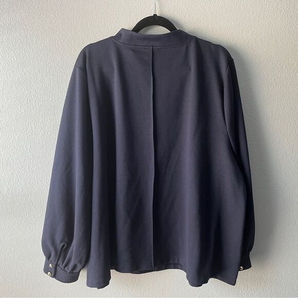 Talbots Plus 3X Navy Half-Zip Blouse Classic Lightweight Top, Workwear Essential - Picture 5 of 7